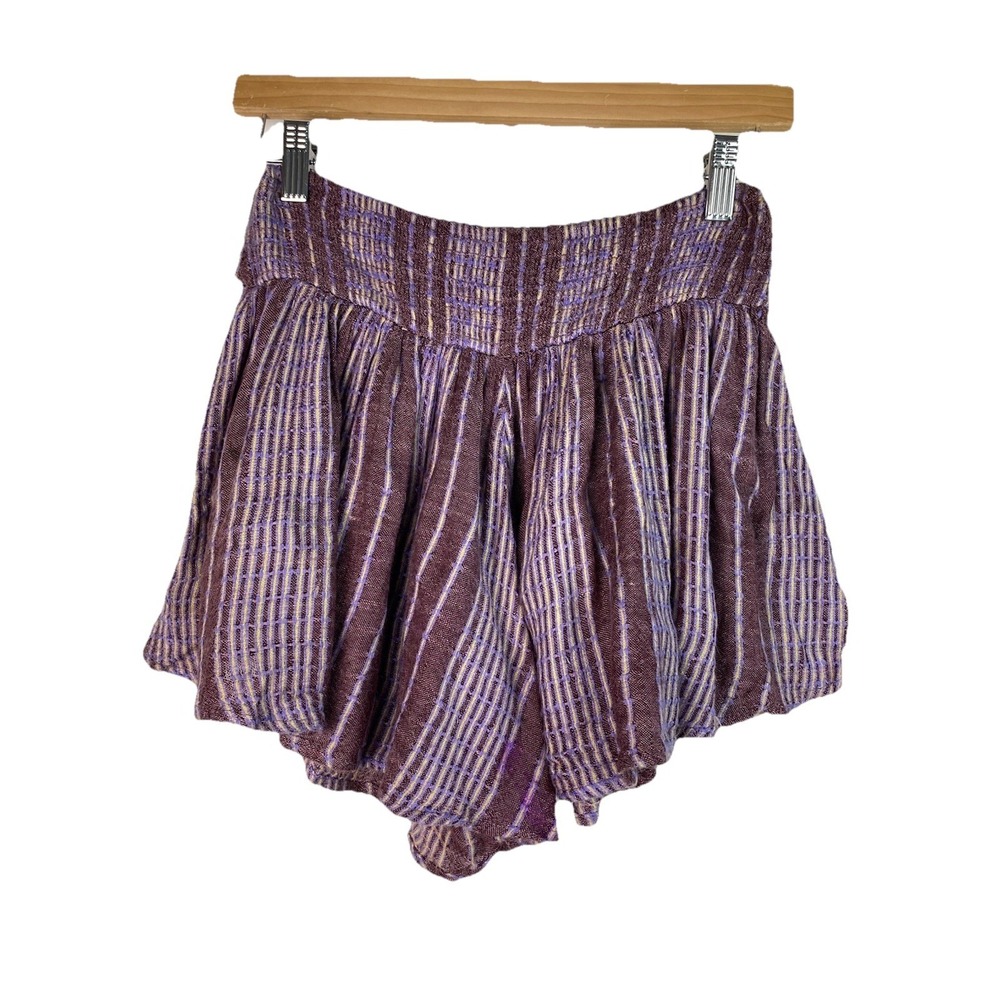 Free People Women's XS Purple Striped Lined Smocked Waist Skort Shorts